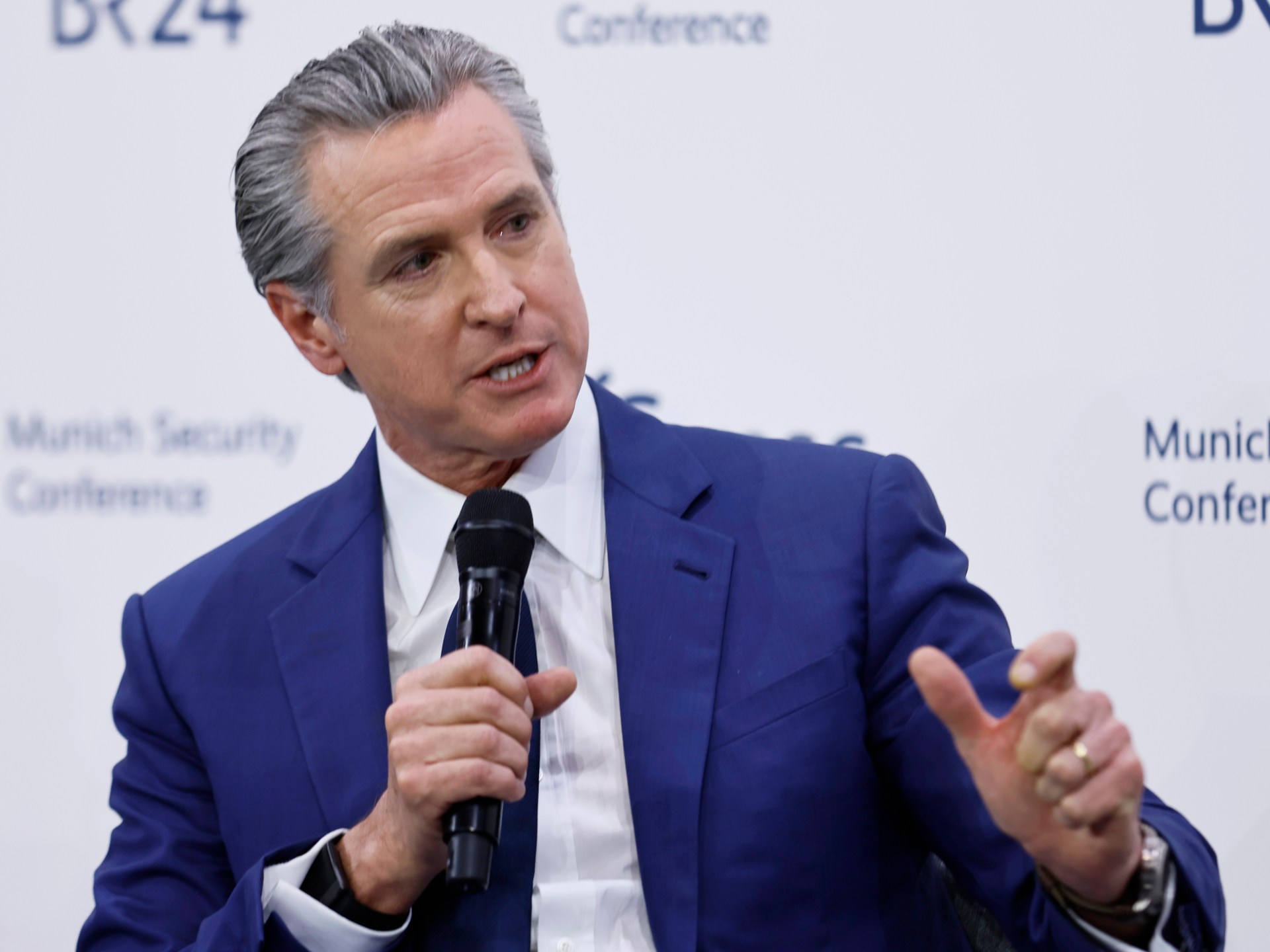 California Governor Gavin Newsom — illustration for DOJ investigation story