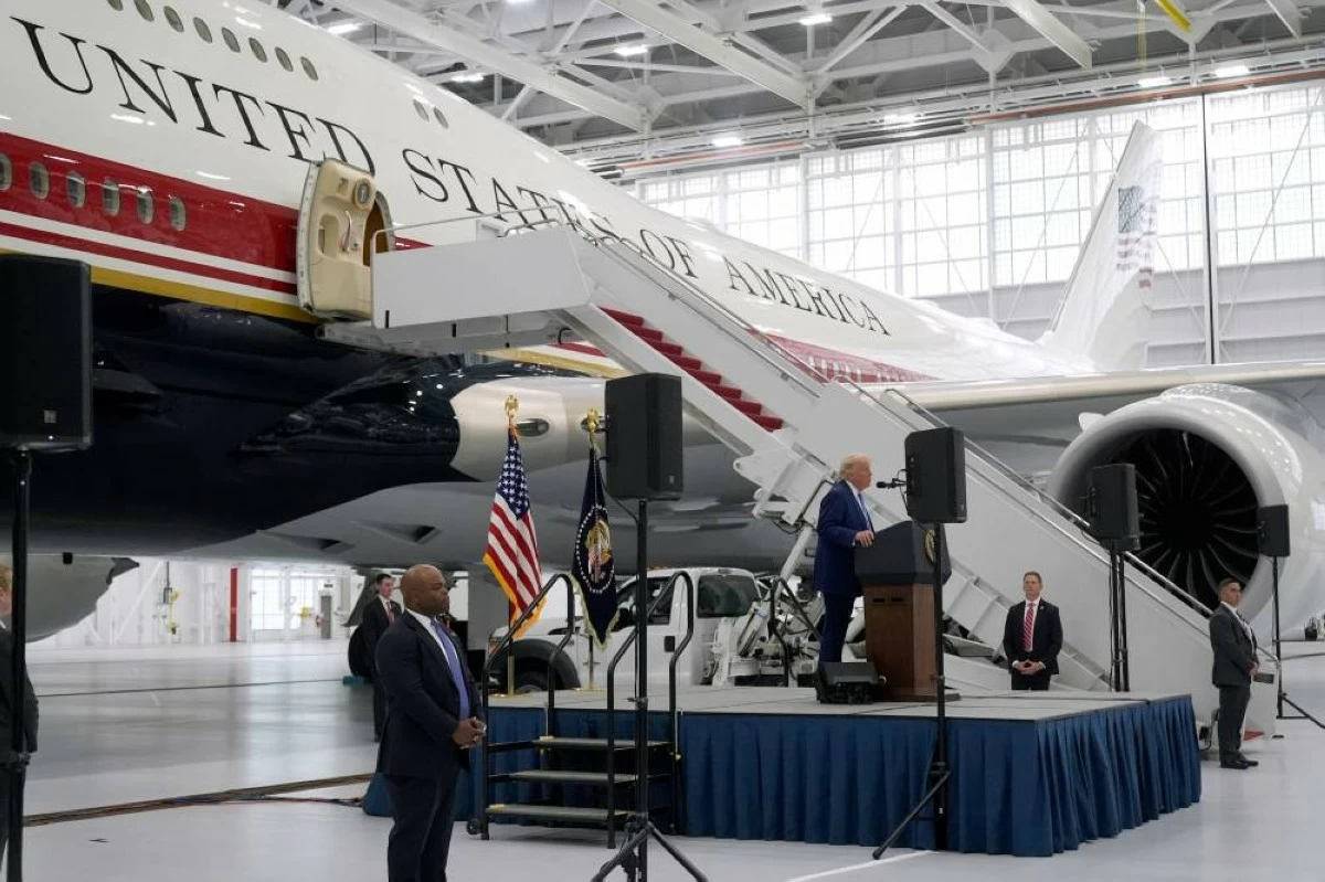 President Trump shows off the new Air Force One at Joint Base Andrews