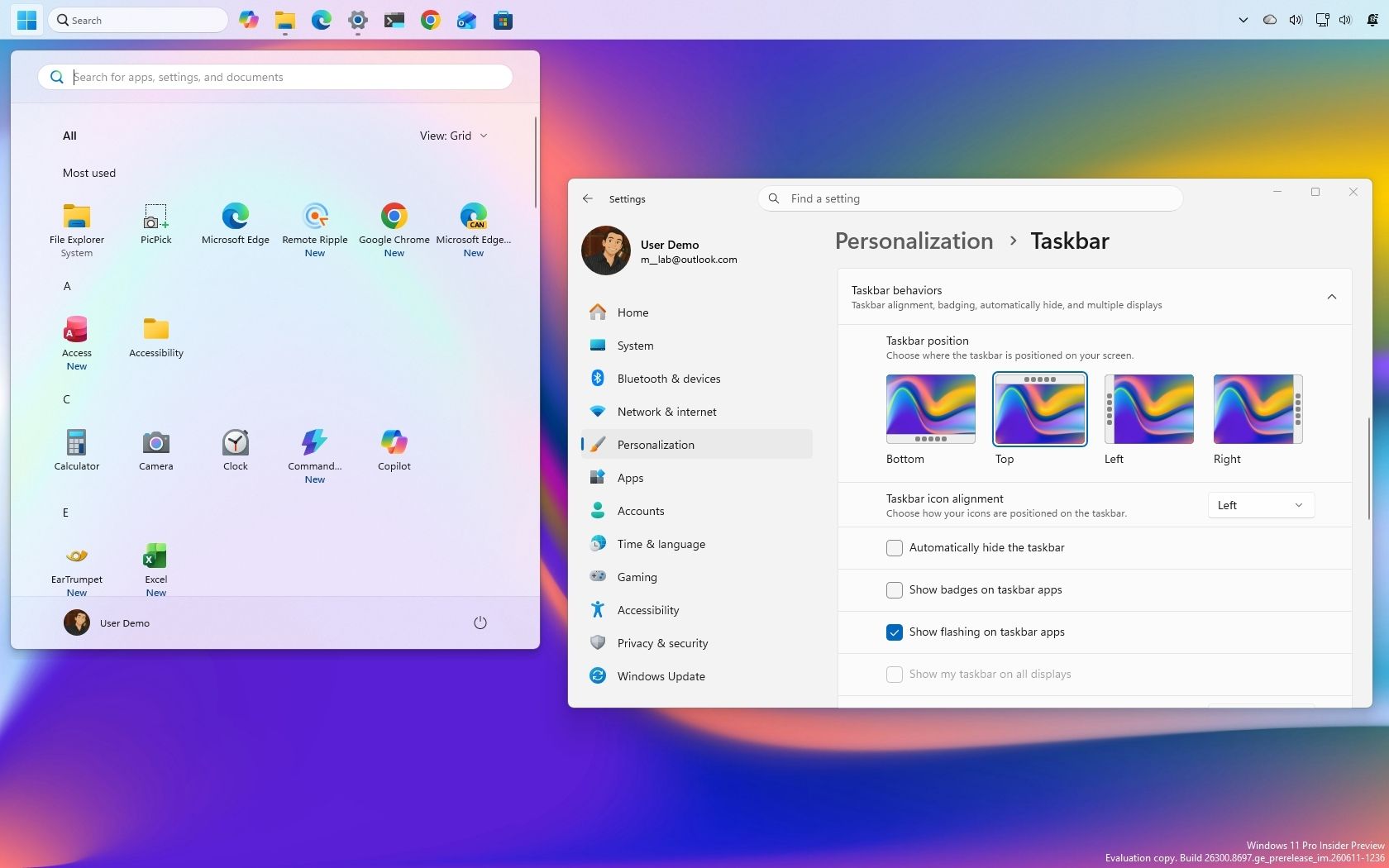 Windows 11 Start menu and Taskbar refresh