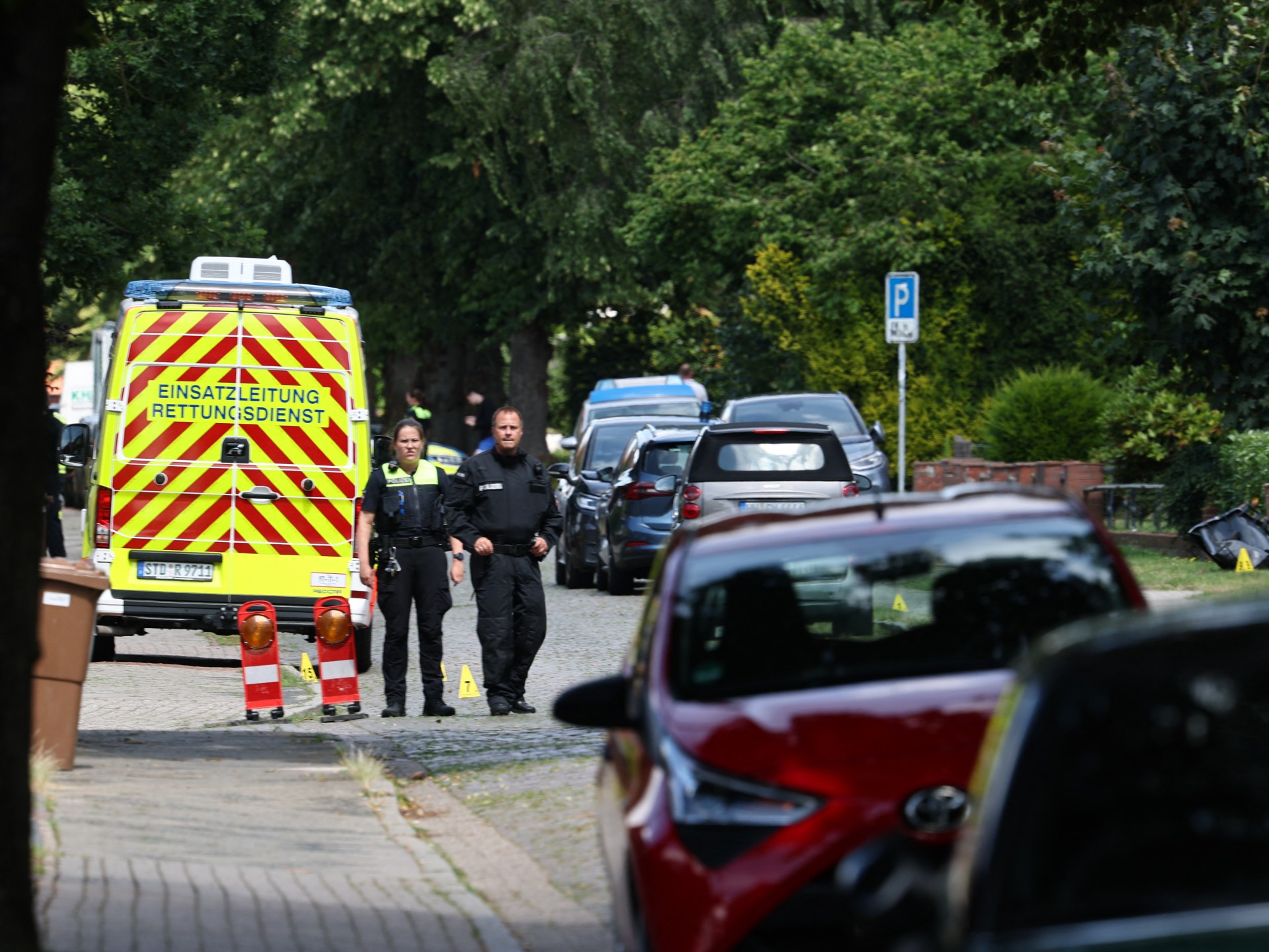 Police at the youth welfare centre in Stade, northern Germany, where five people were killed on June 29, 2026.
