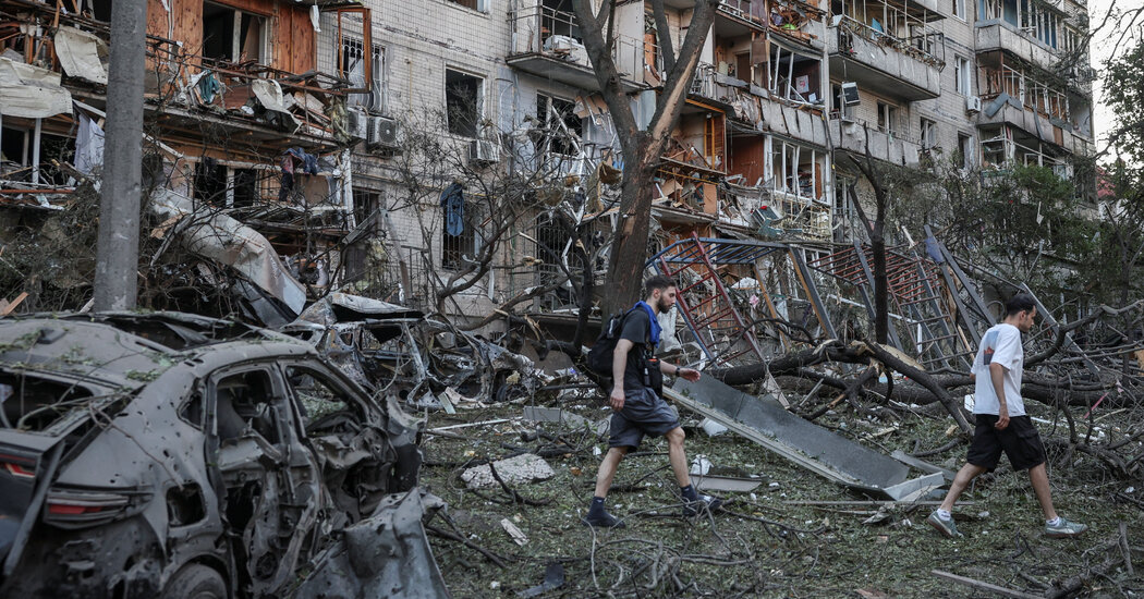 Kyiv residential building damaged in Russian strikes