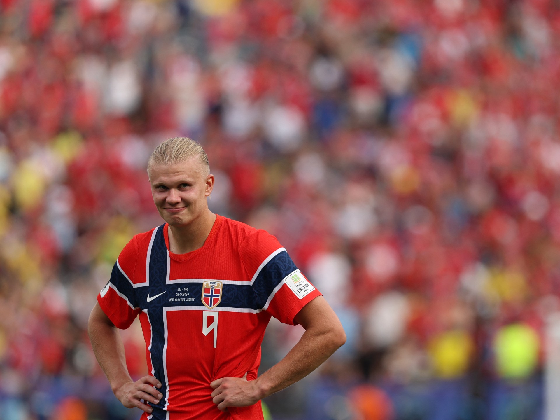 Haaland celebrates Norway's win over Brazil