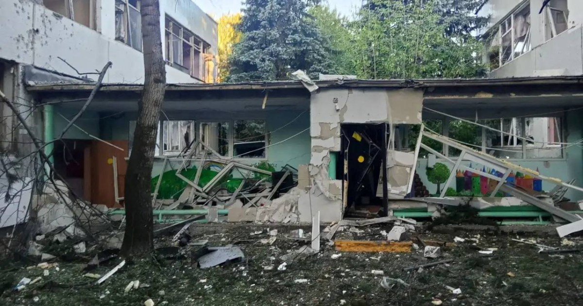 Damaged Russian logistics site after Ukrainian drone strike