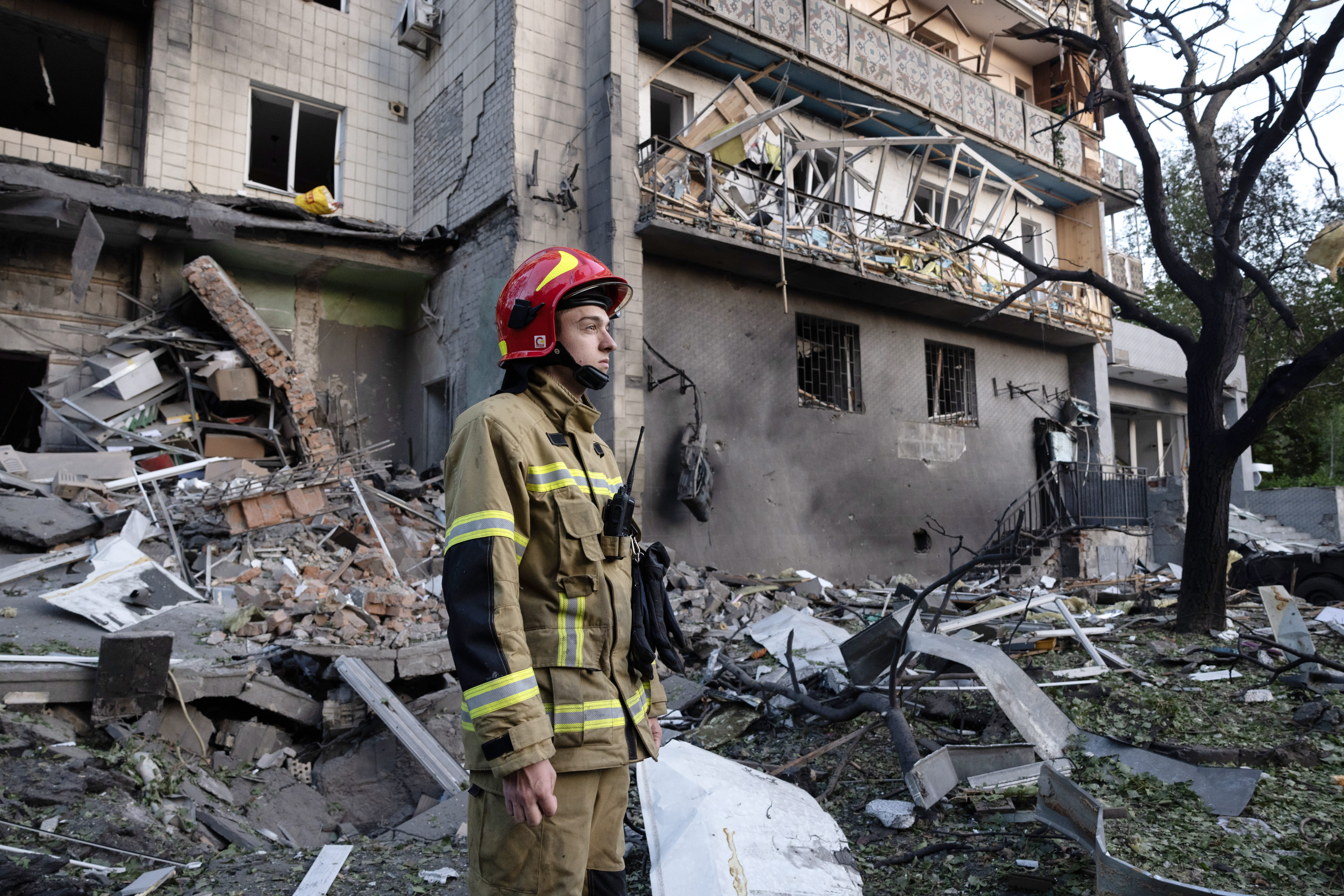 Damage in Kyiv after an overnight Russian missile and drone barrage