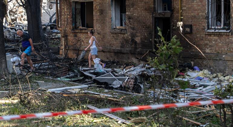 Aid warehouse damaged in Ukraine