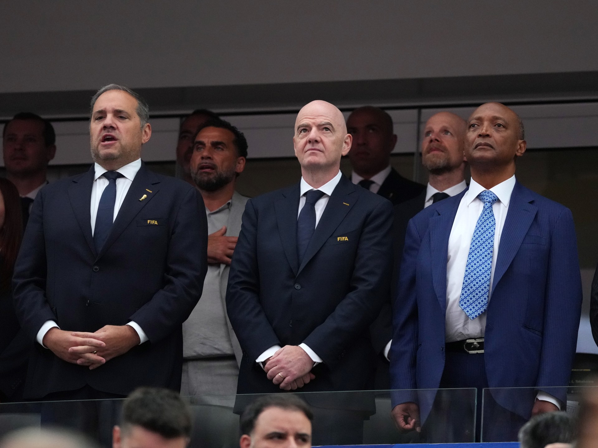 FIFA president Gianni Infantino on the field before a match