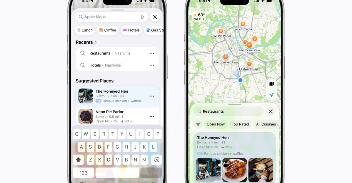 Apple Maps interface with advertisement placement