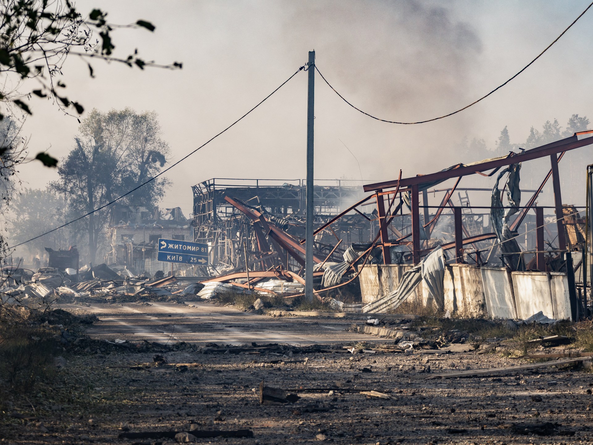 Aftermath of Russian strike on Ukrainian military facility