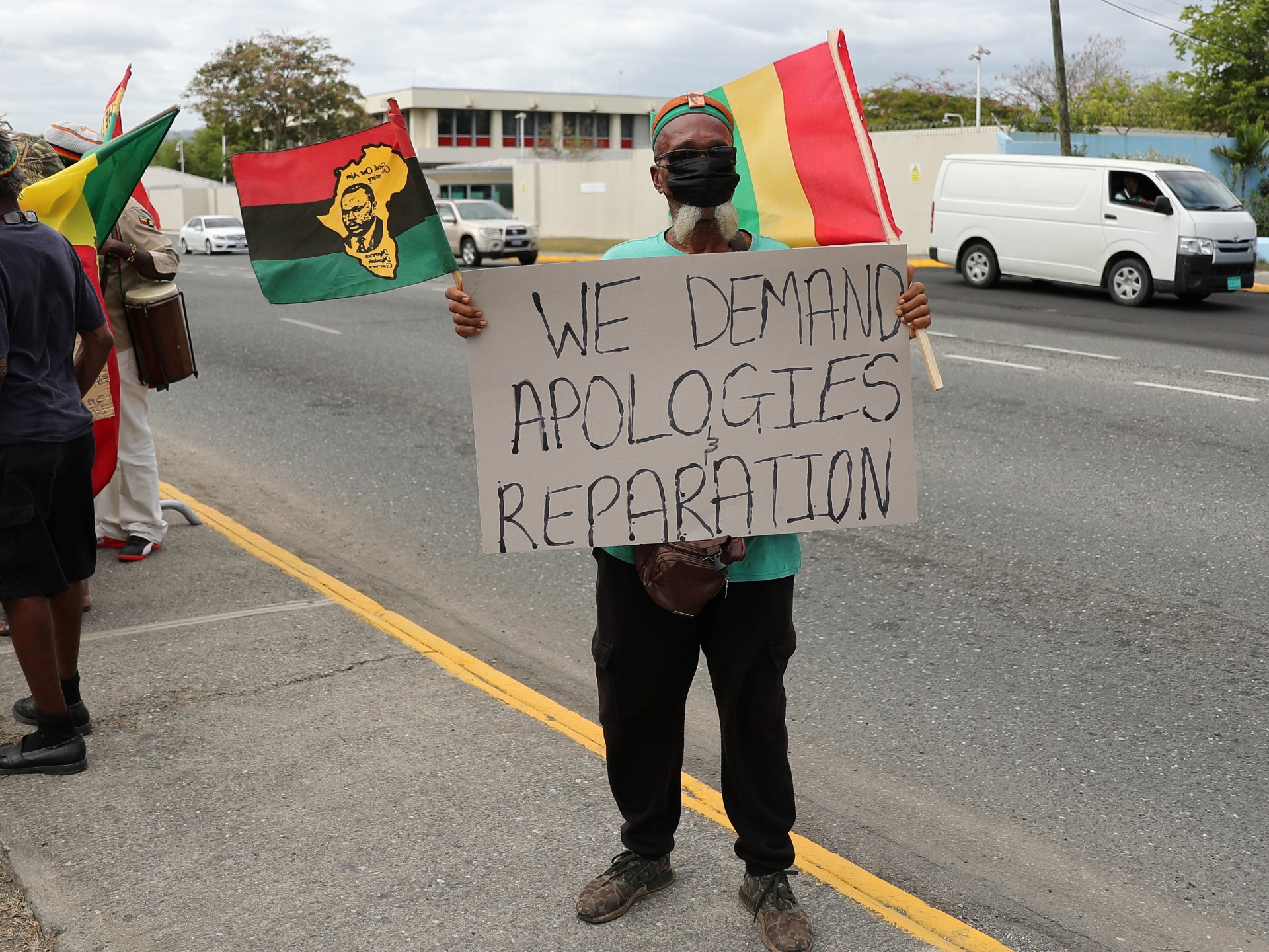 Jamaica flag and historical imagery