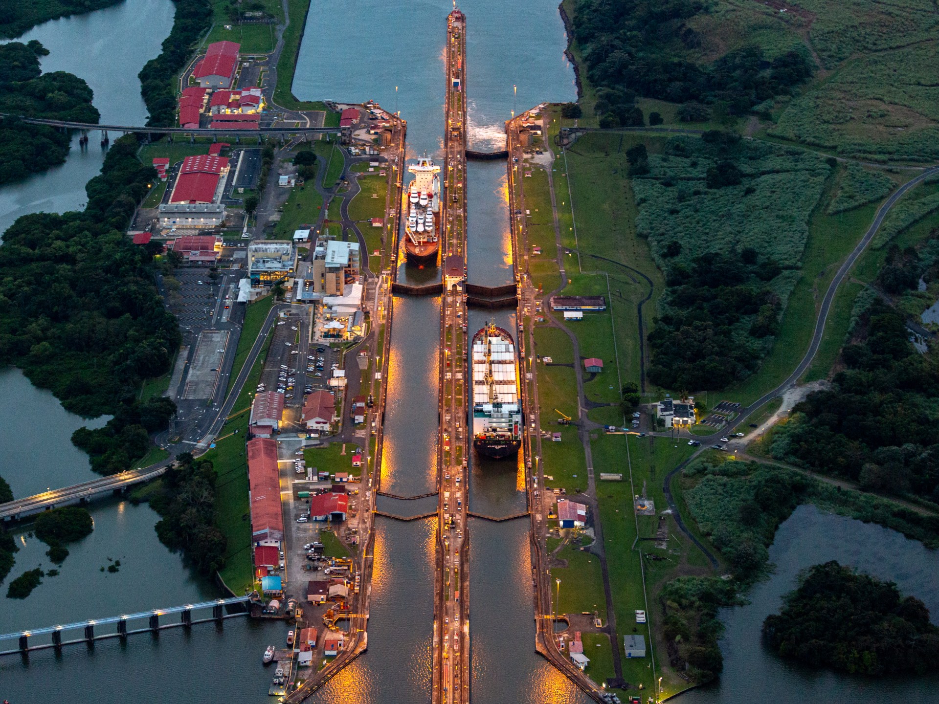 Panama Canal and ships during drought conditions
