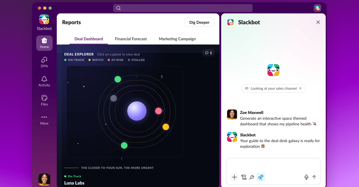 Slack Surfaces interactive charts and dashboards