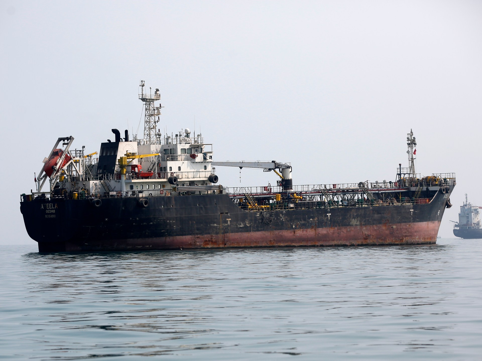 Oil tankers anchored off Bandar Abbas in the Strait of Hormuz
