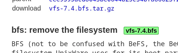 Chart illustrating the removal of the BFS filesystem from Linux
