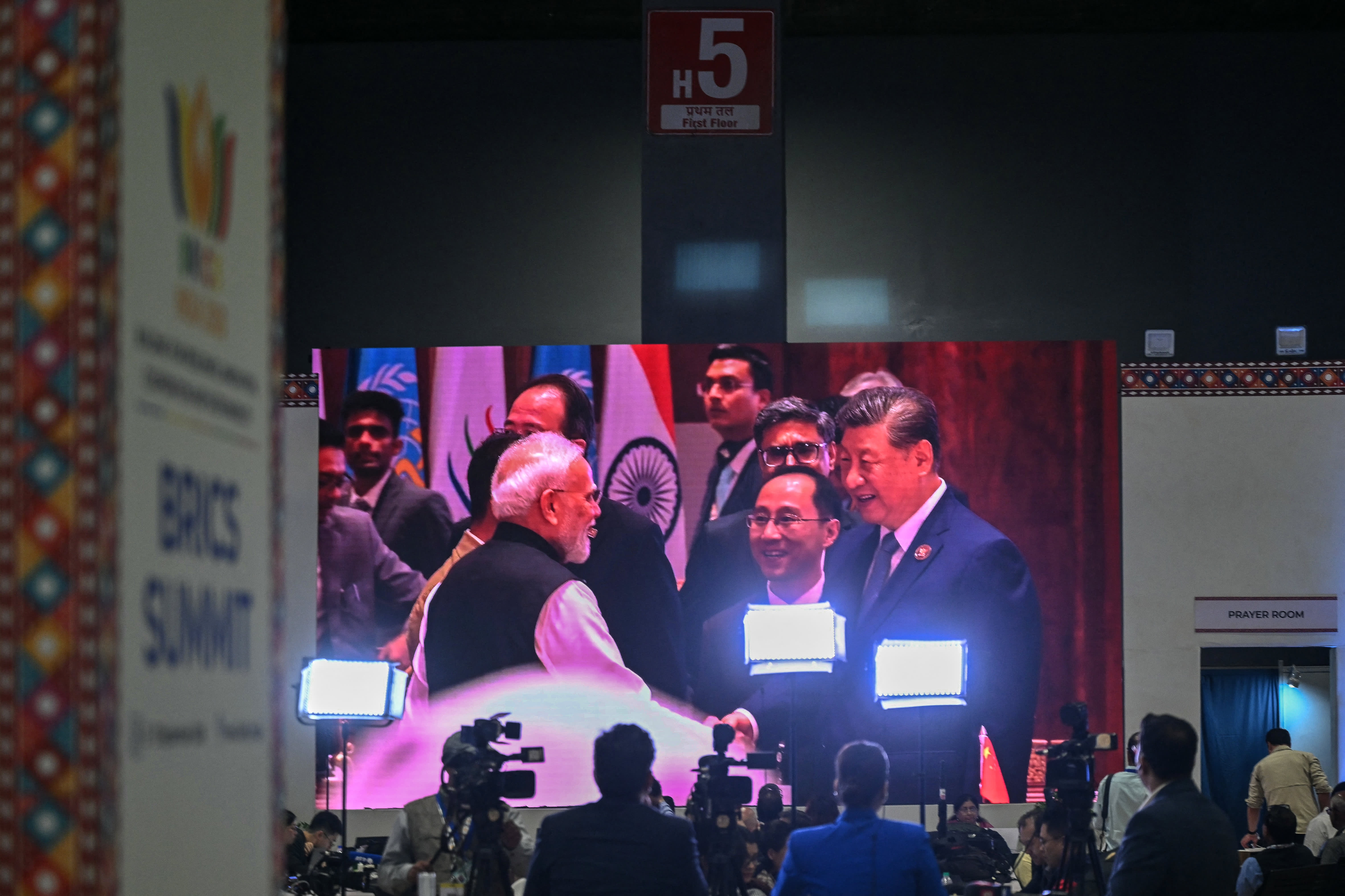 Narendra Modi and Xi Jinping meeting on the sidelines of the BRICS summit