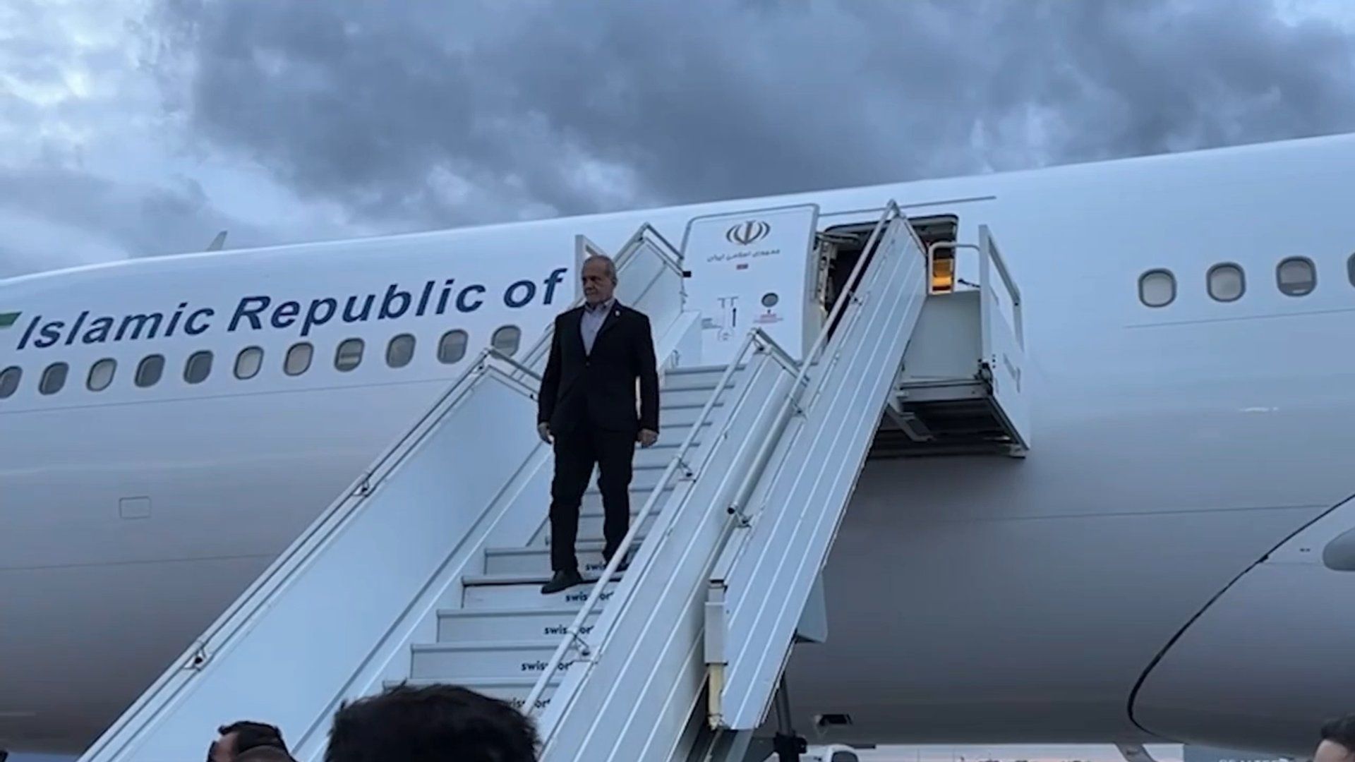 Iranian President Masoud Pezeshkian arrives for UNGA