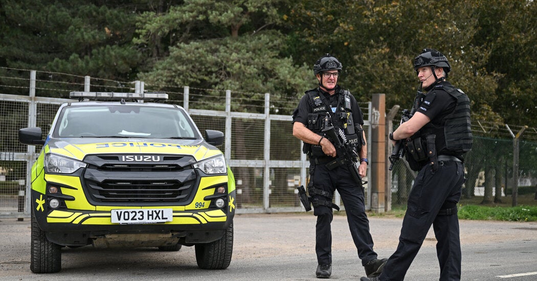 RAF Fairford air base gates and security perimeter