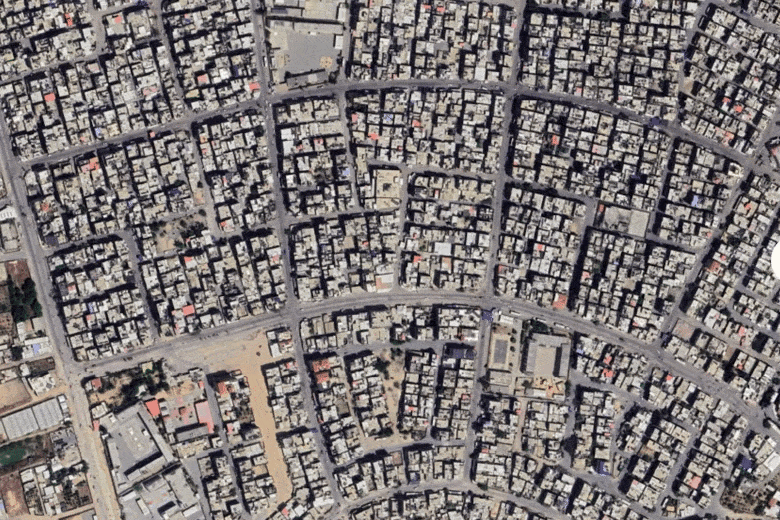 Google Maps satellite comparison showing Gaza destruction