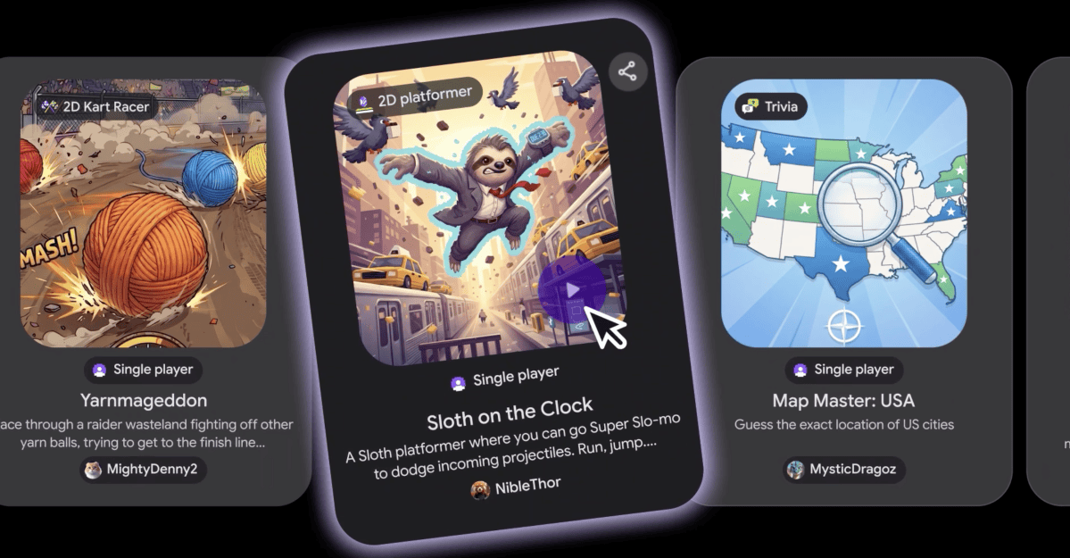 Google Playground interface for AI game creation