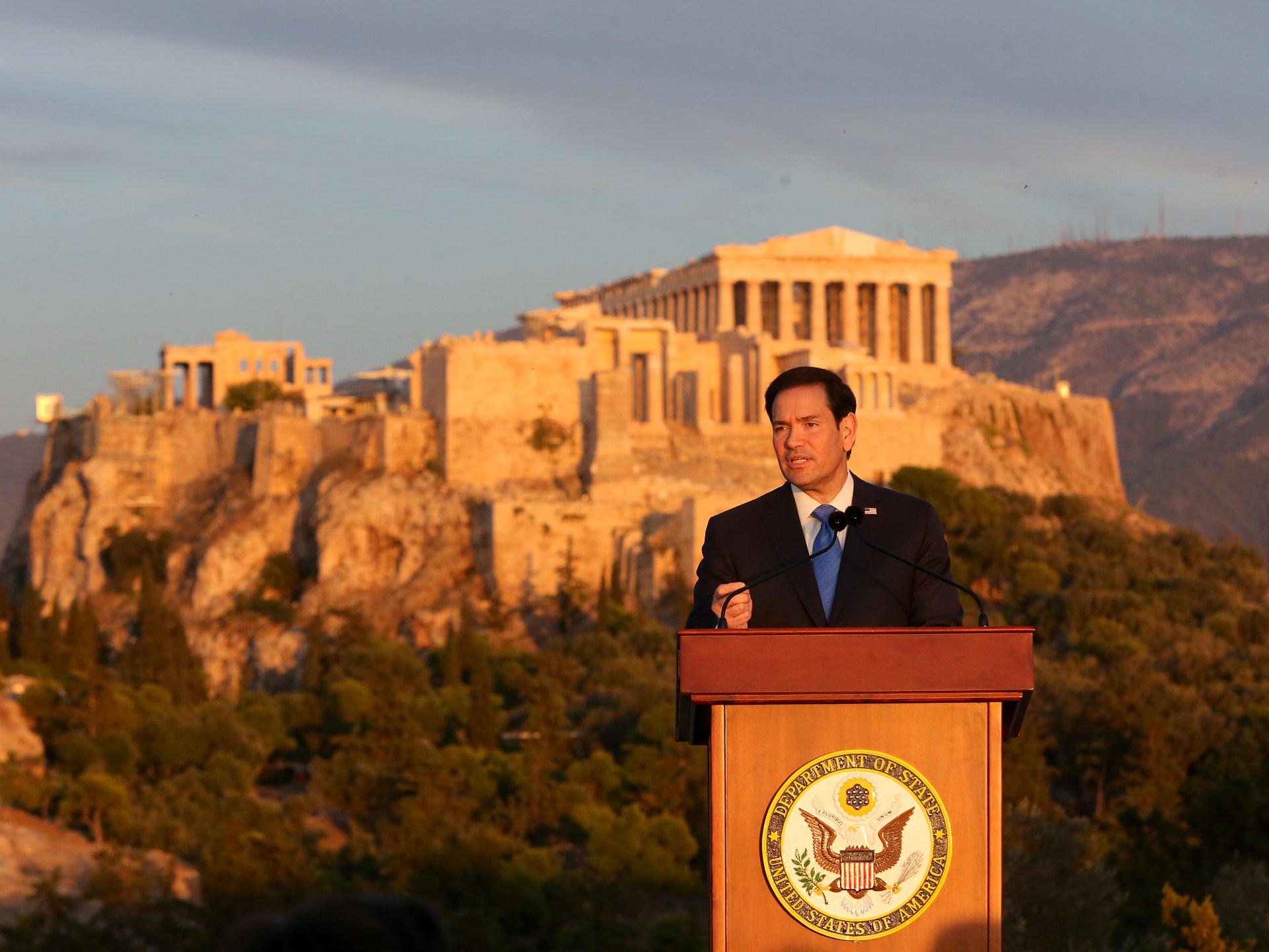US Secretary of State Marco Rubio speaks in Athens