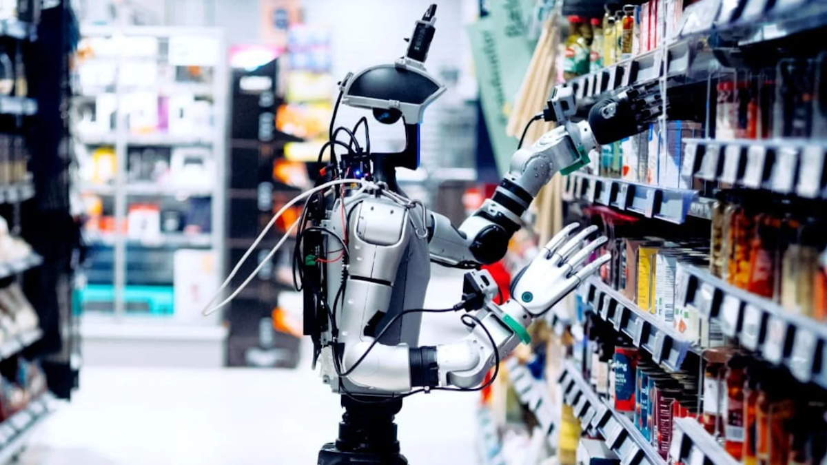 Robot restocking shelves in Danish supermarket