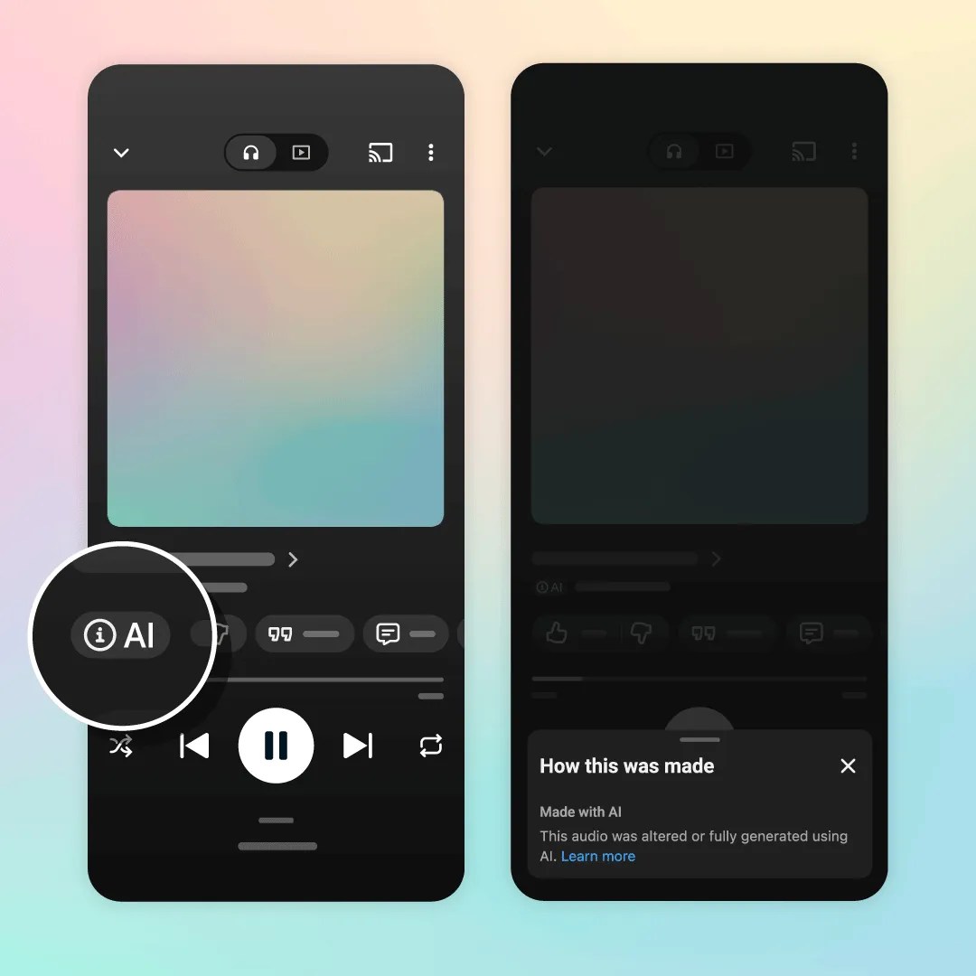 YouTube Music app with AI label interface