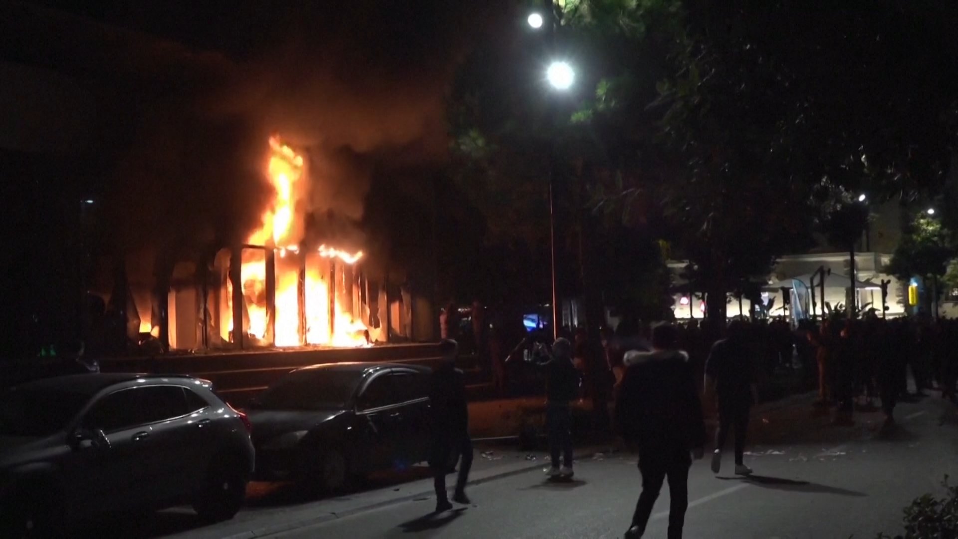 Albania Ministry of Justice fire during protests