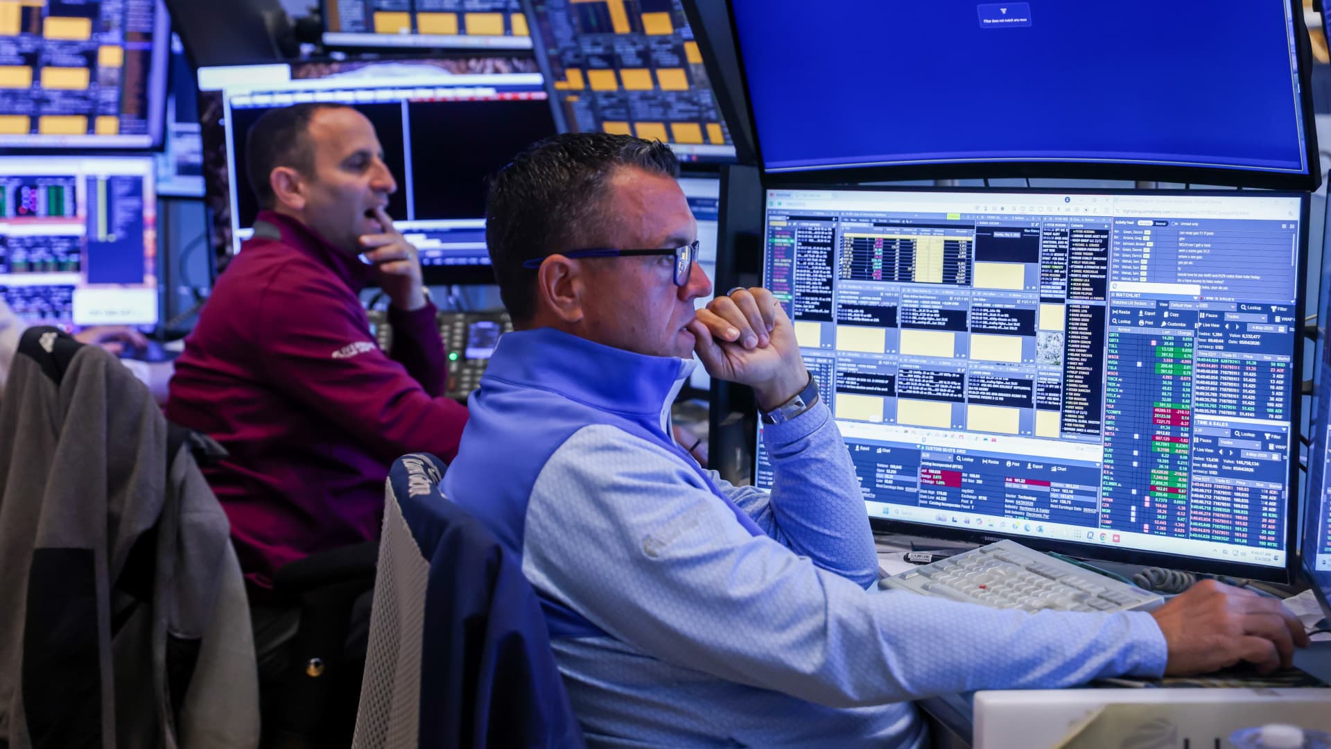 Wall Street trading floor displays