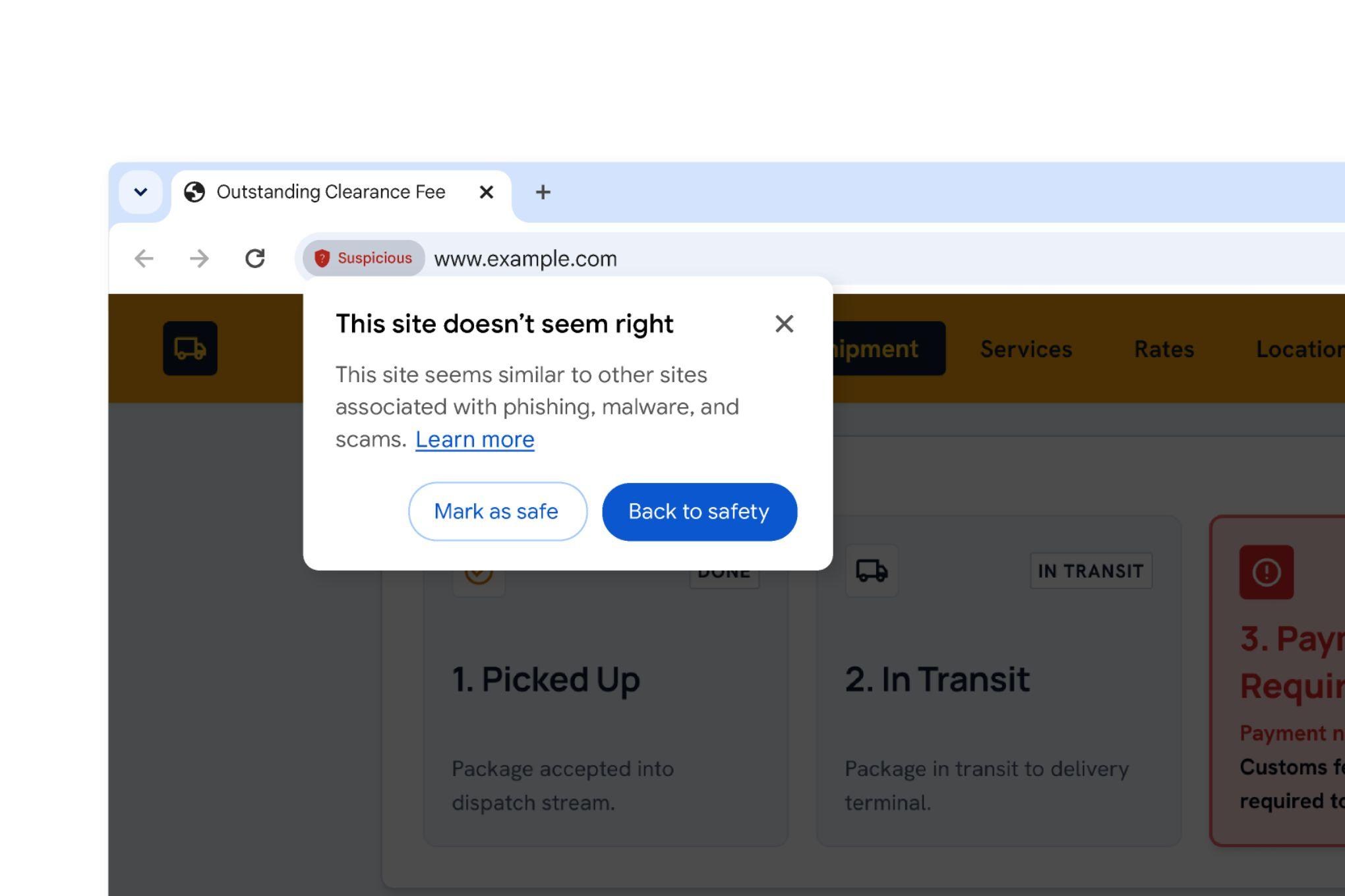 Google Chrome browser security warning