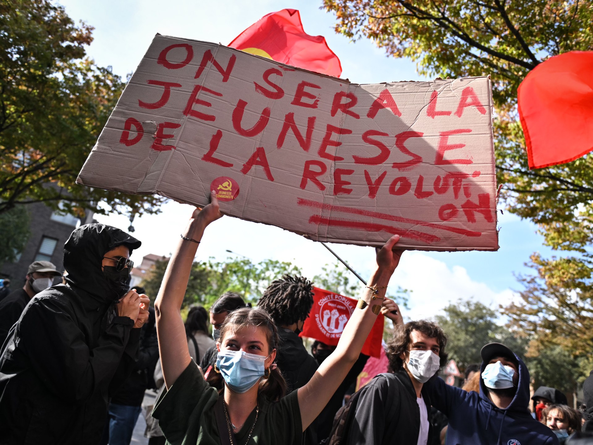 French students protesting in Paris
